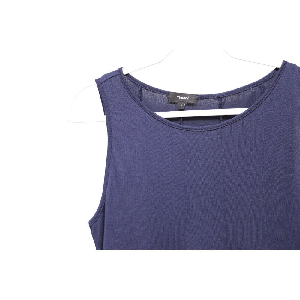 Theory Midi Dress Size 10 Navy Stretch Knit Classic Preppy Coastal Beach Boho - Picture 5 of 13